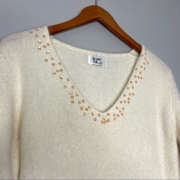 Vintage 80s Bonnie and Bill by Holly Cream Sequin Sweater - Picture 3 of 6